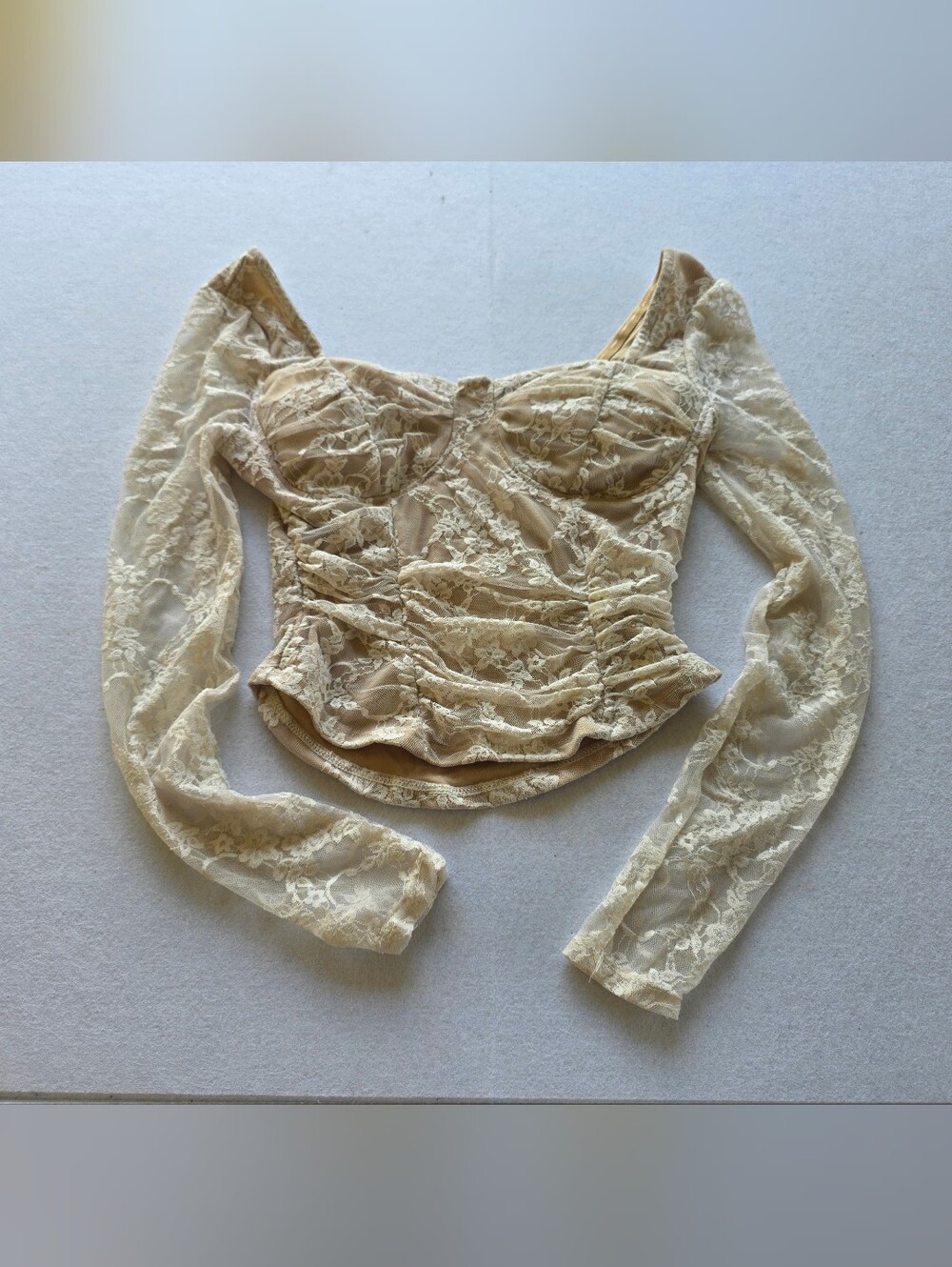 Fairycore Rue21 Cream Lace Long-Sleeve Bustier Blouse